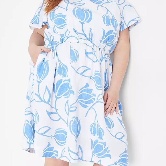 Lane Bryant Short Flutter Sleeve Square Neck Tie-Back Top Dress - Size 24 - Picture 1 of 9